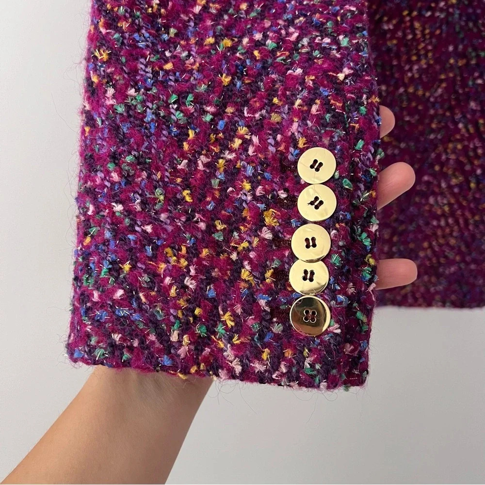VERONICA BEARD | Crispin Multi Purple Magenta Tweed Oversized Coat Size 8 - Picture 13 of 17